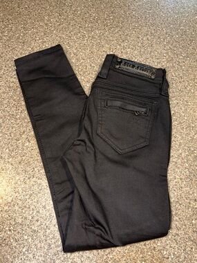 Rock Revival Moto Jet Black Skinny Jeans with Zipper Pocket